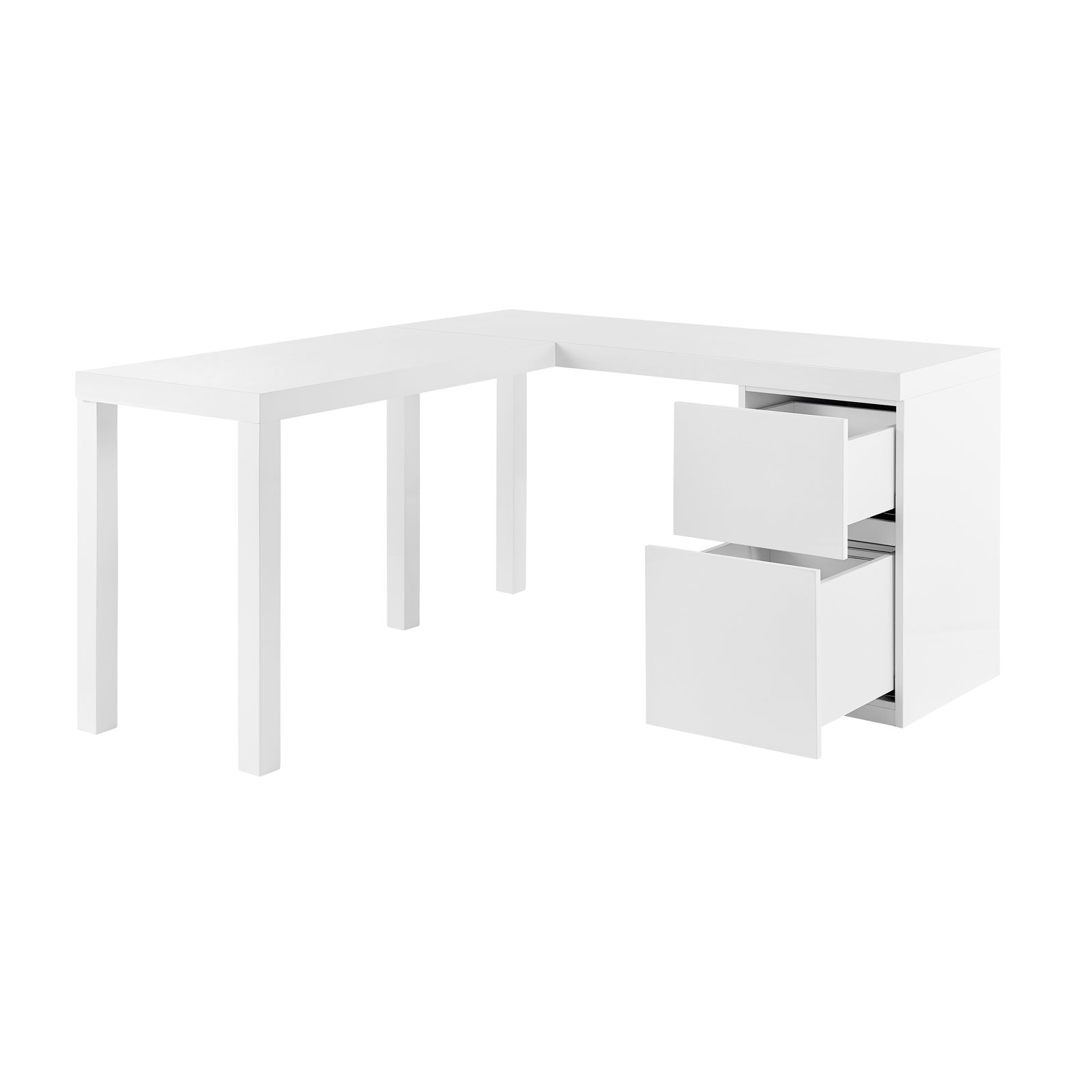 Carson L-Shaped Writing Desk, High Gloss White