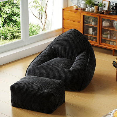 Cloud Large Bean Bag Chair with Ottoman, Corduroy Fabric+35D Memory Foam Big Beanbag Chair for Adults,Lounger Chairs Sofa Boneless Puff Chair for Liv