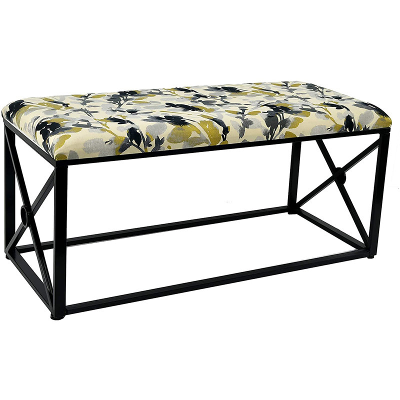 Banc rembourré Amedee, Tempête de feuilles, Noir