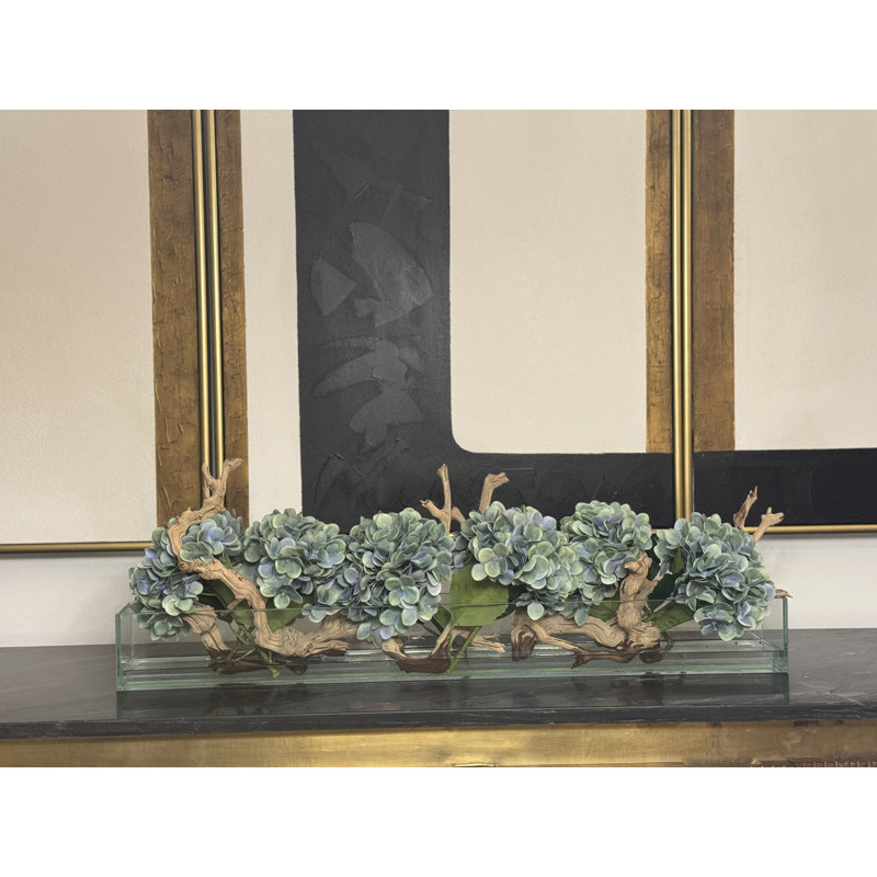 Hydrangea Arrangement in Planter, Blue Green