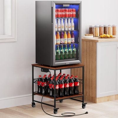 220 Lbs Capacity Heavy Duty Refrigerator Microwave Stand Cart With Charging Station by 17 Stories