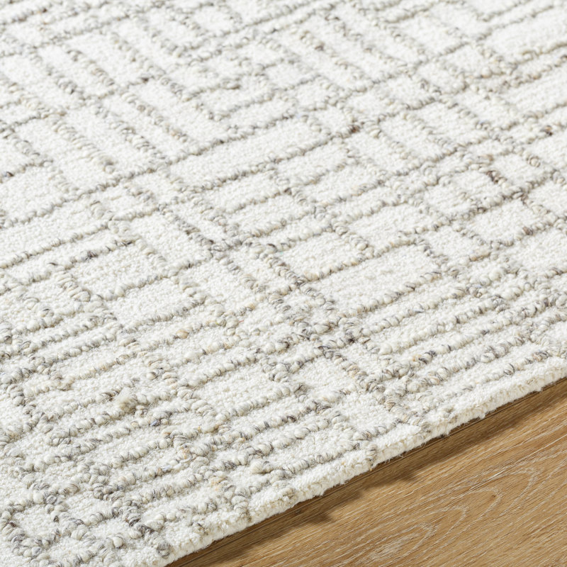 Rectangle Jerrye Abstract Hand Tufted Wool in Beige, Rectangle 8' x 10'