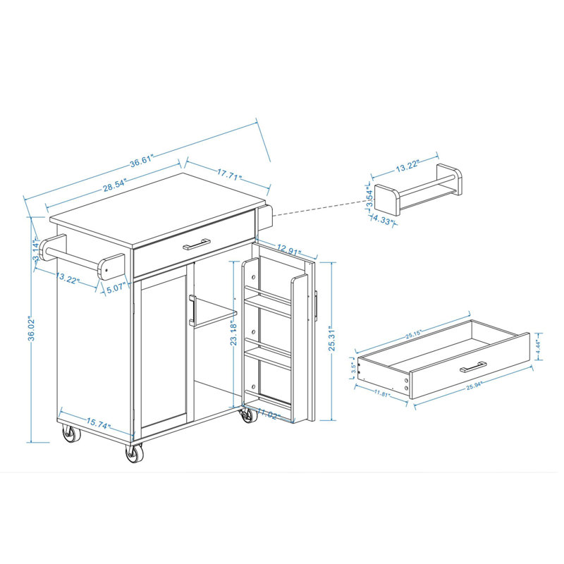 Kitchen Island with Rubber Wood Table Top