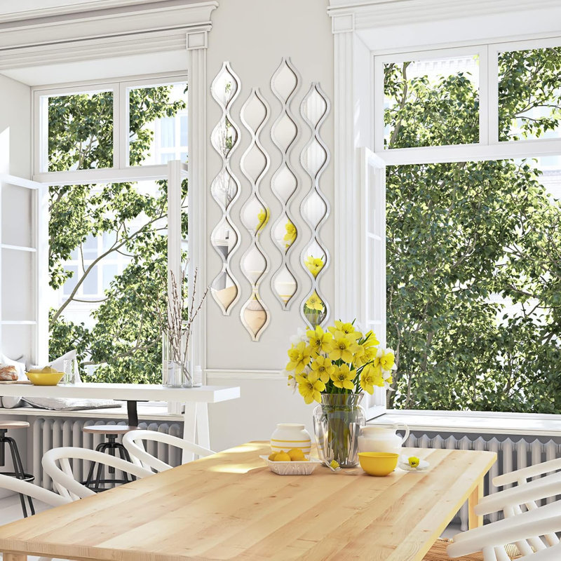 6 Pcs Acrylic Teardrop Mirror Decor,Silver Edge, Silver