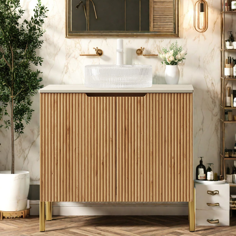 Meuble-lavabo moderne, armoire en bois et lavabo en verre 30 po, style rustique