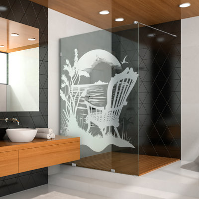 35-1/2 In W x 75 In H High-Clarity Tempered Glass Shower Panel with Laser Design