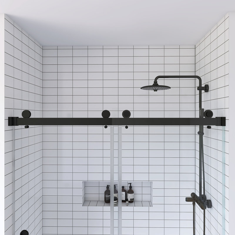 55''-59'' W X 72" H Brushed Frameless Sliding Shower Door, Matte Black