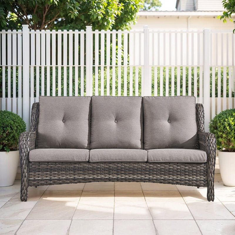 Dahlyla 72.44 " W Straight Metal and Steel Patio Sofa with Cushions, Gray, Gray