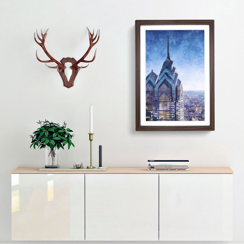 One Liberty Place in Philadelphia 1 Piece Single Picture Frame Painting on MDF, 63cm H x 45cm W x 2cm D, Walnut Framed