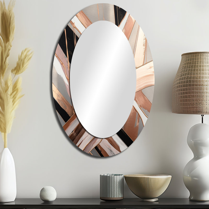 Miroir mural métallique à rayures et cercles métalliques II, 36 po x 24 po