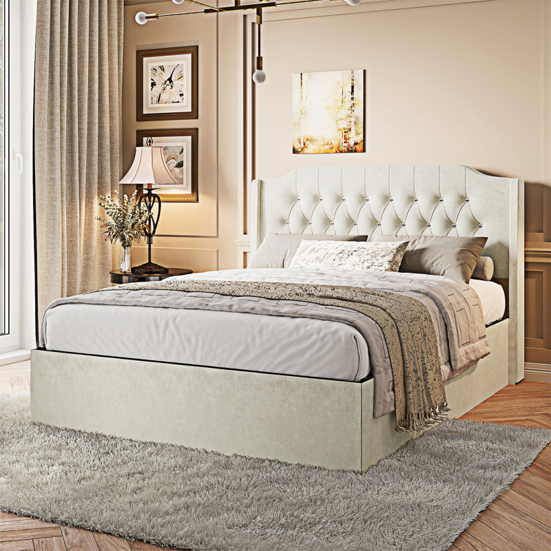 Structure de lit tapissier pour grand lit, Beige