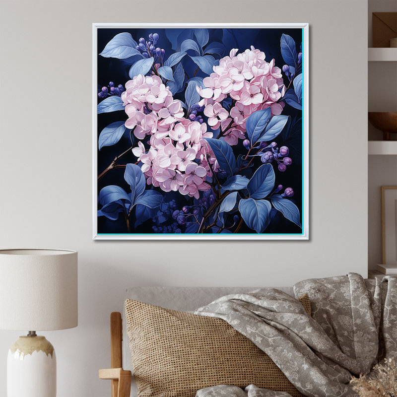 Jardin bleu de lilas IV sur toile, Cadre flottant blanc, H 30 po x l 30 po