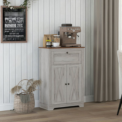 Grey Barn Door Sideboard Cabinet, Double Doors, Drawer And Adjustable Shelf. For Bedroom, Living Room. Tipping. 23.5" X 11.75" 34.5 Side Shelf For .