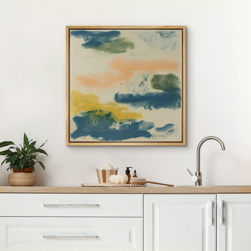 Reproduction murale abstraite jaune bleu vert pour salon, Naturel, H 16 po x l 16 po x P 1,5 po