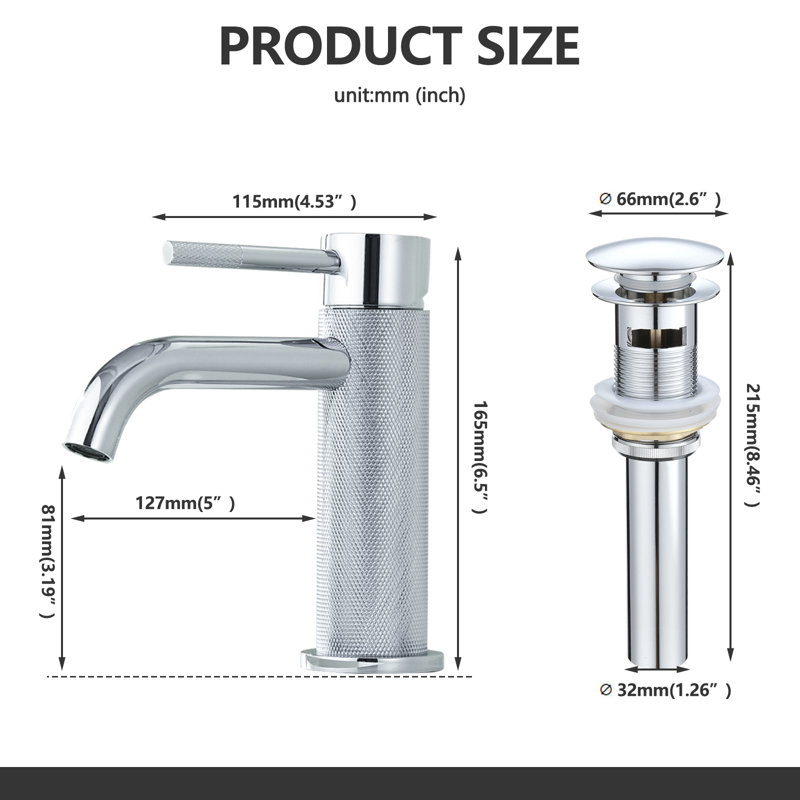 Robinet de lavabo de salle de bain à poignée simple avec drain escamotable, robinet de lavabo monotrou à fixation sur le comptoir