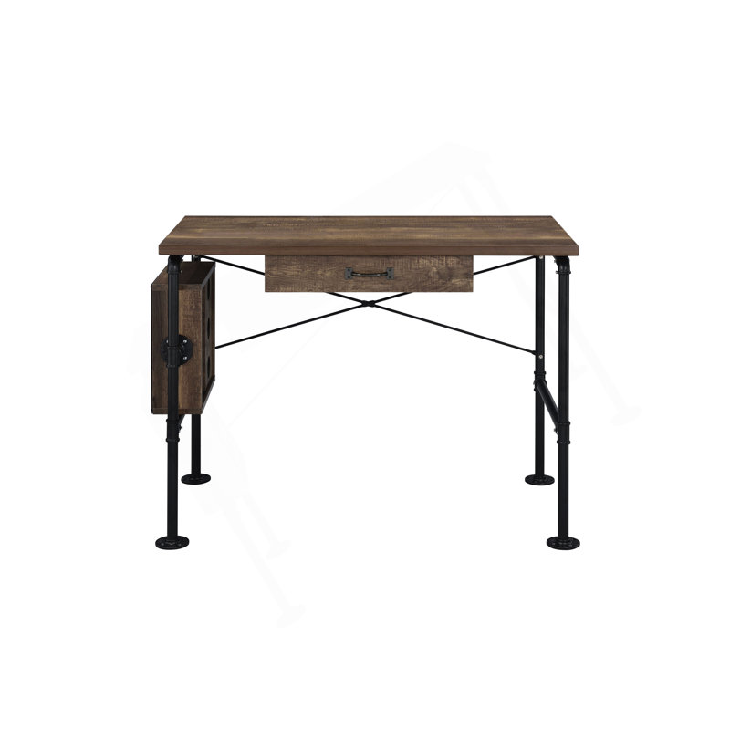 Bureau d'écriture polyvalent en chêne vieilli avec options de rangement efficaces