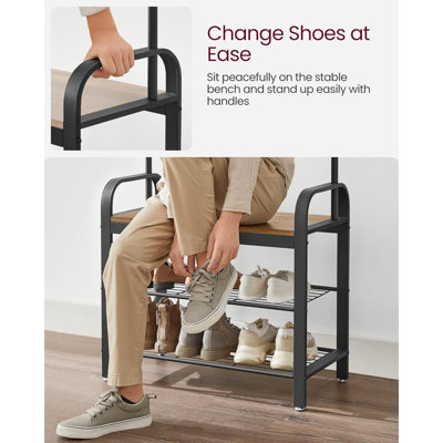 Coat Rack, Hall Tree With Shoe Bench For Entryway, Entryway Bench With Coat Rack, 4-In-1, With 9 Removable Hooks, A Hanging Rod, 13.3 X 28.3 X 72.1 Inches, Rustic Walnut And Black UHSR040B41