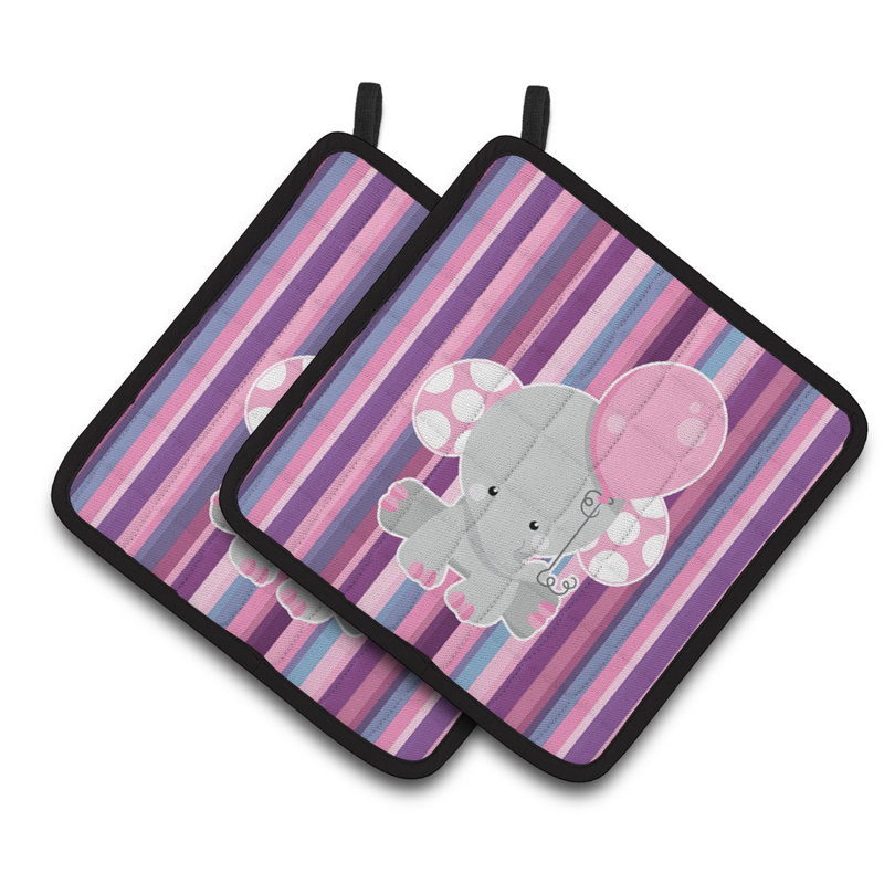 Cuisinier poignée éléphant de trésors de caroline sur rayures