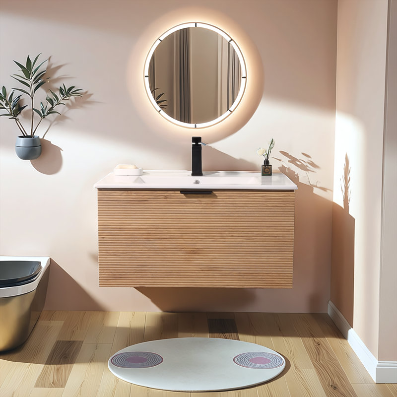 Meuble-lavabo mural simple 30 po avec comptoir en céramique brun, Tanné