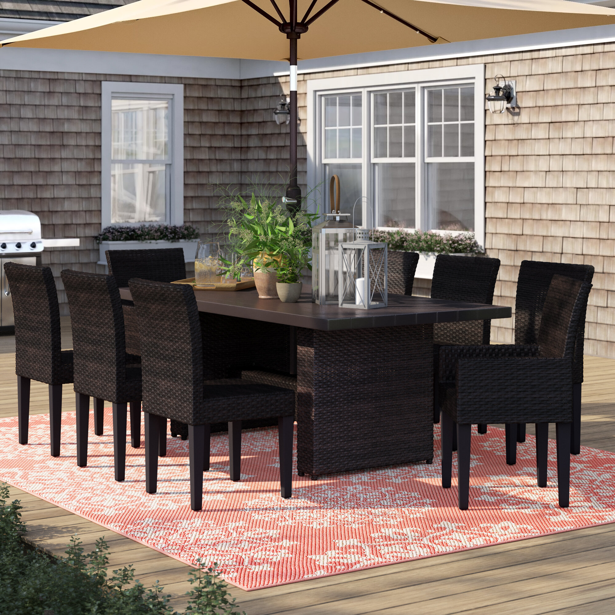 9 piece outdoor dining best sale set with umbrella hole