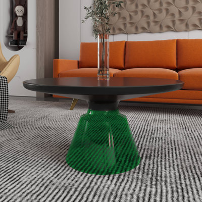30" Round Coffee Table Glass/Sintered Stone Top With Powder-Coated Rim And Tempered Glass Base