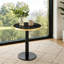 Petite table de salle à manger 23,6 po en faux marbre avec base en piédestal et bordure en acier inoxydable, table d'appoint UV ultrabrillante pour 2 personnes, salon de cuisine.-1002093200