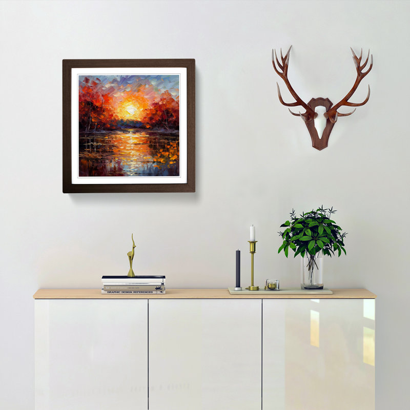 Sunset Palette Knife Painting - Framed Print, Walnut