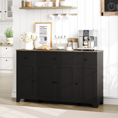 Buffet 55 "avec tablettes réglables, 4 portes Minimalis et 3 tiroirs, armoire à café avec rangement pour le salon / salle à manger - noir