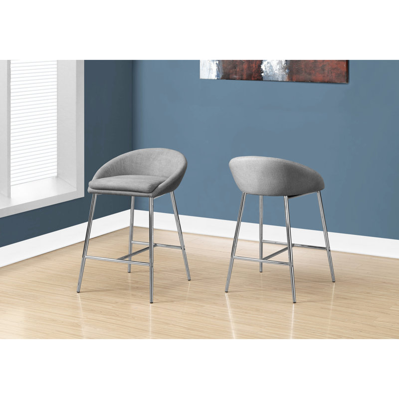 Modern Counter Height Bar Stools, Of 2, Grey Fabric Upholstered With Solid Metal Legs For Kitchen 2 Height, Upholstery And Charming Frame