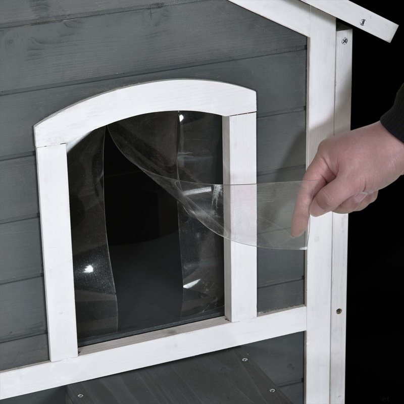 Enceinte d'extérieur en bois pour chat 2 étages pour chat sauvage avec porte de secours, toit ouvrable, plateformes de saut