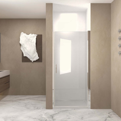 Pivot Shower Door, Aluminum Frame, Half Frame ,1/4"(6Mm) Tempered Glass Explosion Proof Film,Stainless Steel Handle