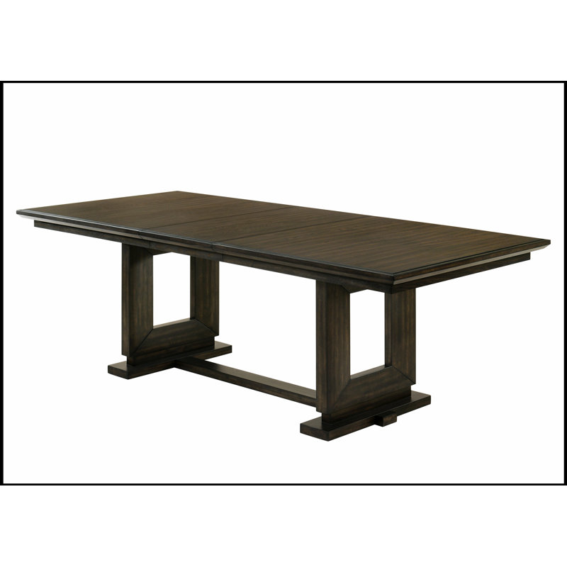 Table de salle à manger rectangulaire extensible de 18 pouces avec base à tréteaux, finition espresso moderne brun foncé, parfaite pour les maisons contemporaines
