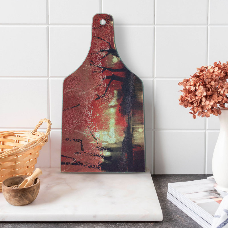 Ambesonne Nature Tempered Glass Cutting Board Charming Mist Forest Brown and Ruby