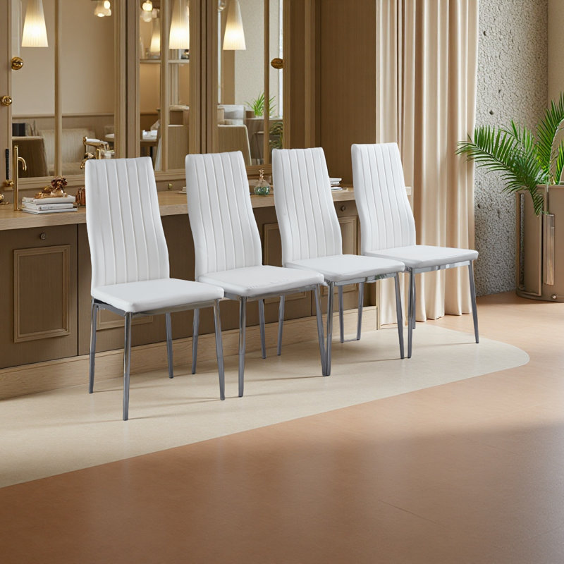 Ensemble de 4 chaises, Argent argent, Blanc