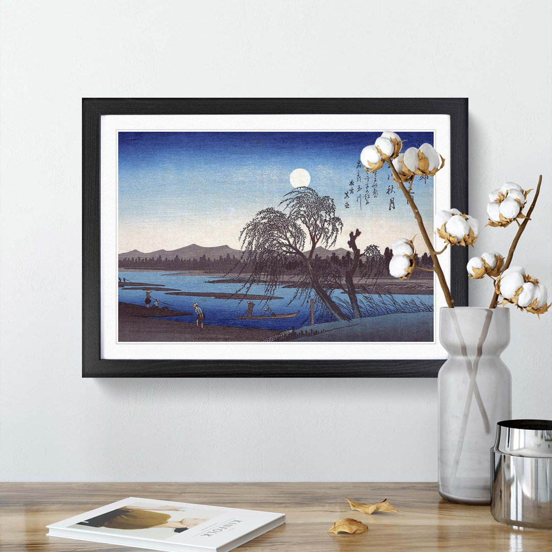 Autumn Moon on the Tama River by Utagawa Hiroshige - Framed Print