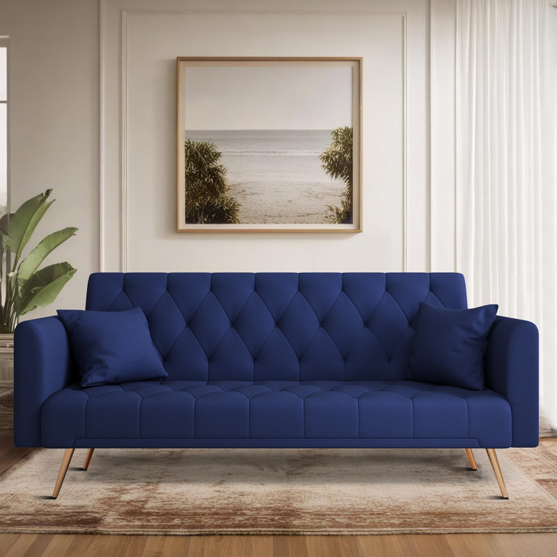 Thomias 71.01'' Velvet Convertible Sofa, Blue Velvet