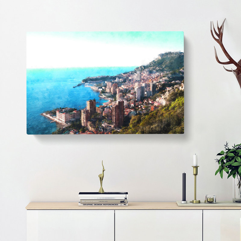 Skyline Of Monte Carlo In Monaco Painting - Wrapped Canvas Print, 60cm H x 91cm W x 3cm D