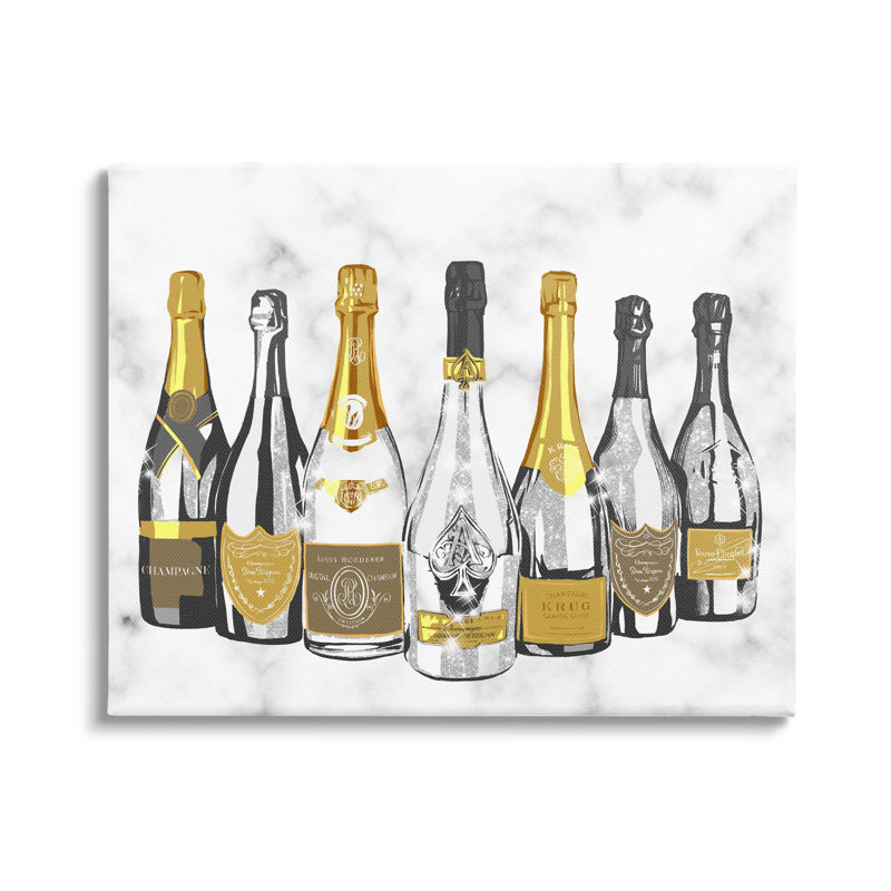 «Radiant Glam Twinkle Champagne Bottles» par Ziwei Li - peinture sur toile tendue, H 24 po x l 30 po x P 1,5 po