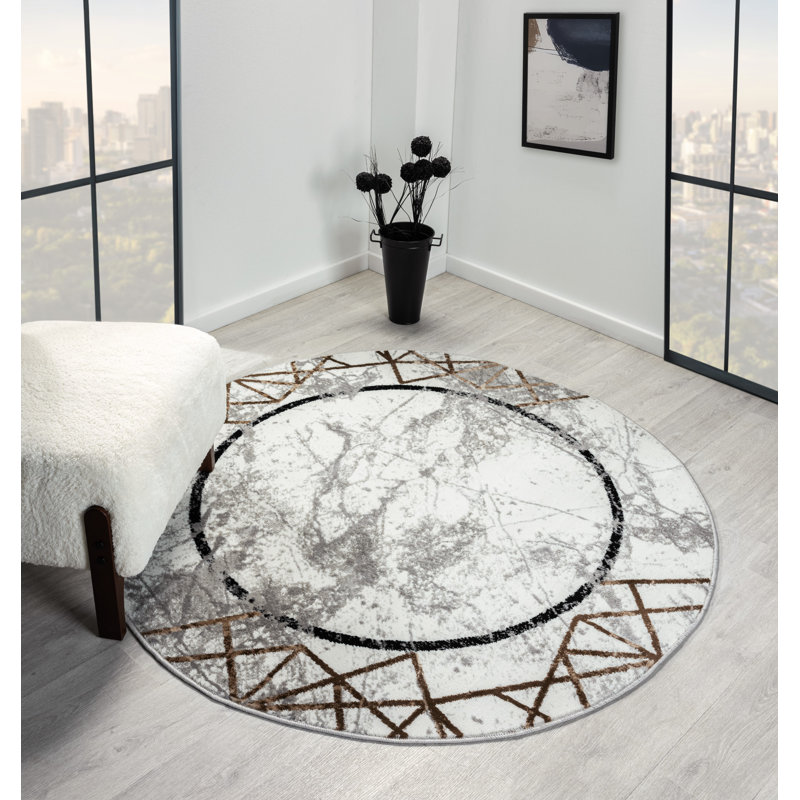 Vladya Abstract Border Area Rug, Round 5'3"