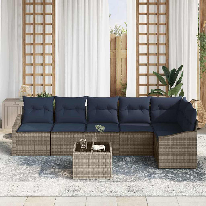 Ensemble de canapé avec coussin vidaXL 7 pièces vidaXL, Coussin bleu marine / structure grise