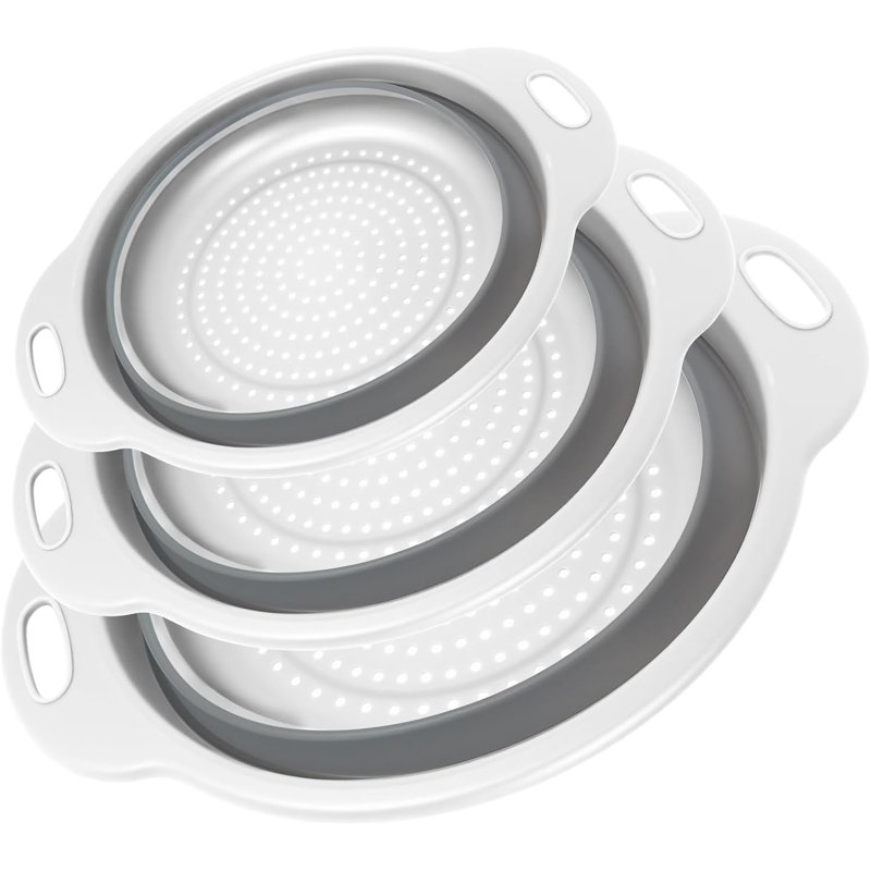 Ensemble de 3 crépines de cuisine pliables et peu encombrantes avec base antidérapante en PP + TPE pliable durable