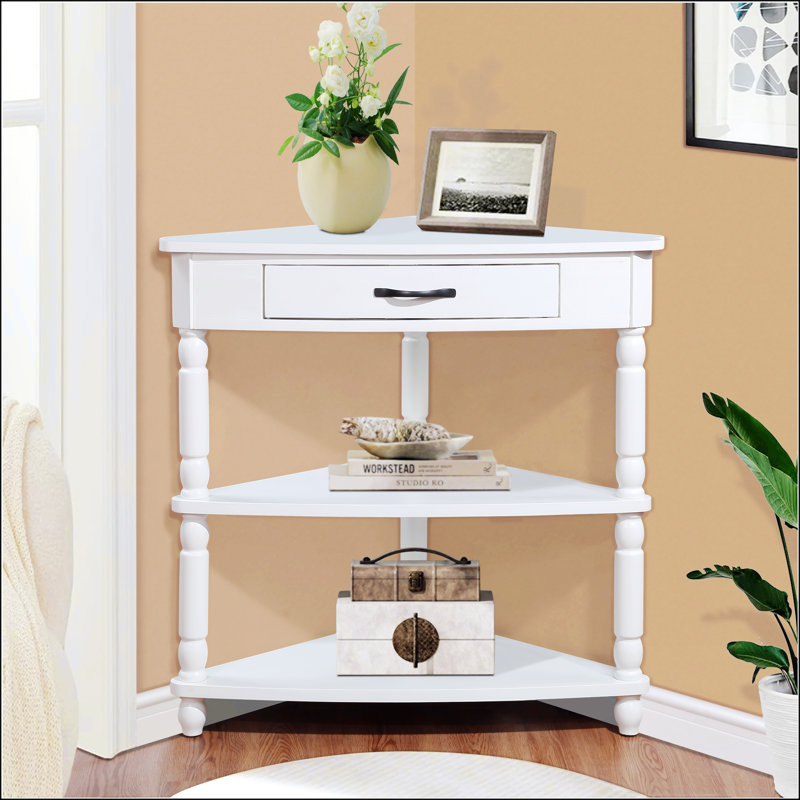 33.8'' Small Triangle Corner Table, Milk White