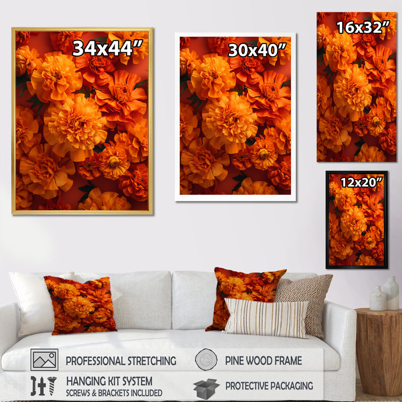 " Orange Marigolds Memory Unveiled ", White Single Picture Framed, 20" H x 12" W x 1" D