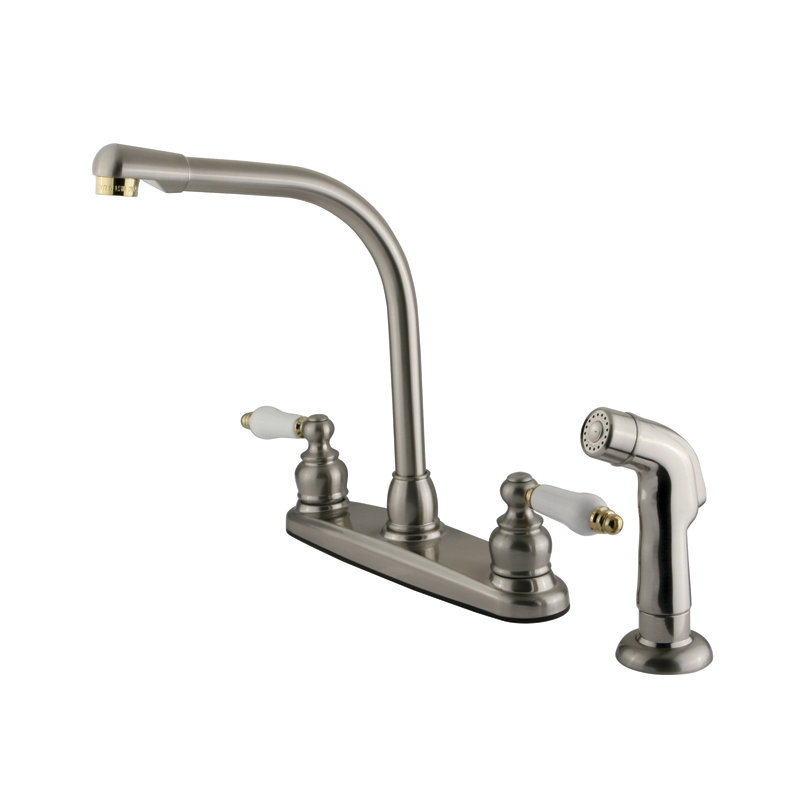 Victorian Hot & Cold Water Dispenser with Side Spray, Satin Nickel/Polished Brass