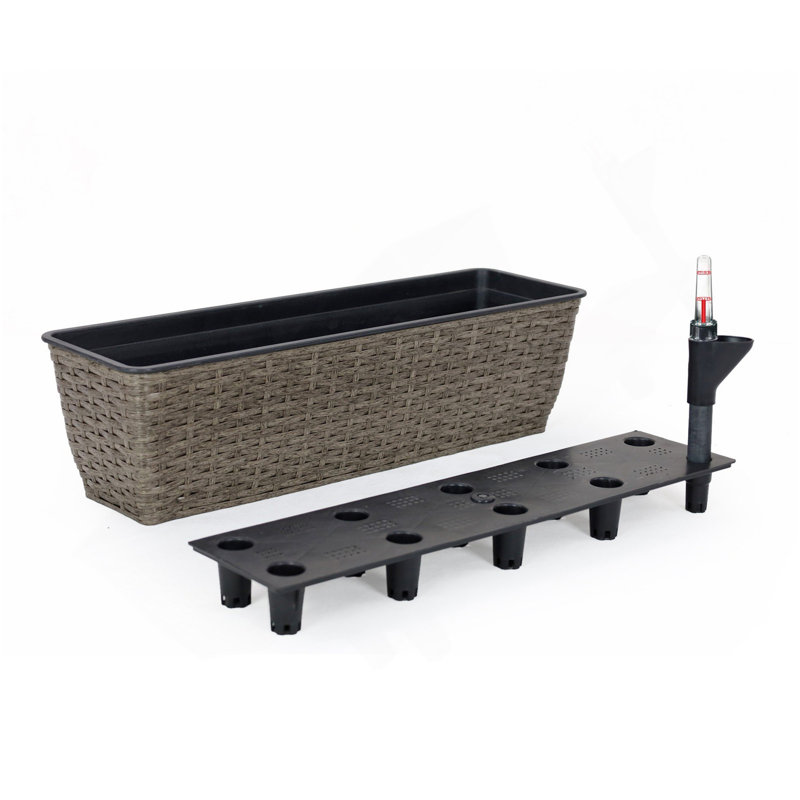 2-Pack Self-Watering Planter - Hand Woven Wicker - Rectangular - Dark Gray