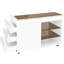 Îlot de rangement blanc avec 3 tiroirs latéraux en verre trempé, 2 tablettes ouvertes et armoire réversible 43,3 po
