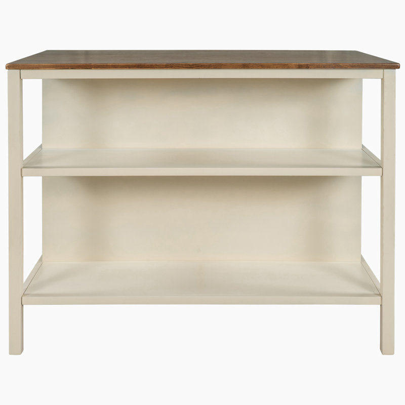 Solid Wood Kitchen Island, Cream White, Walnut