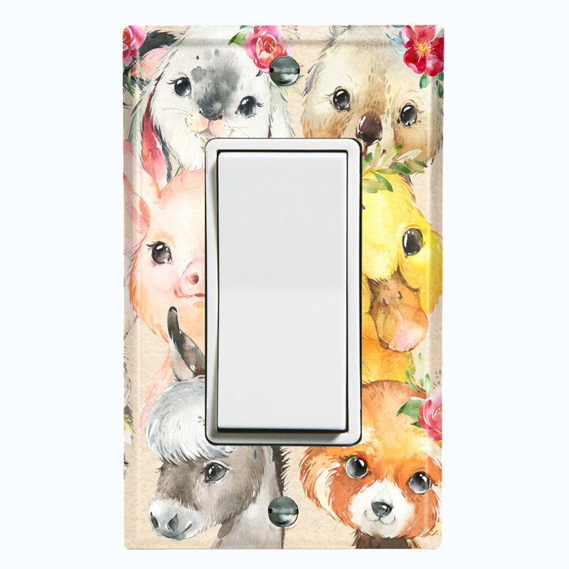 Plaque murale berçante à 1 fleur avec animaux mignons