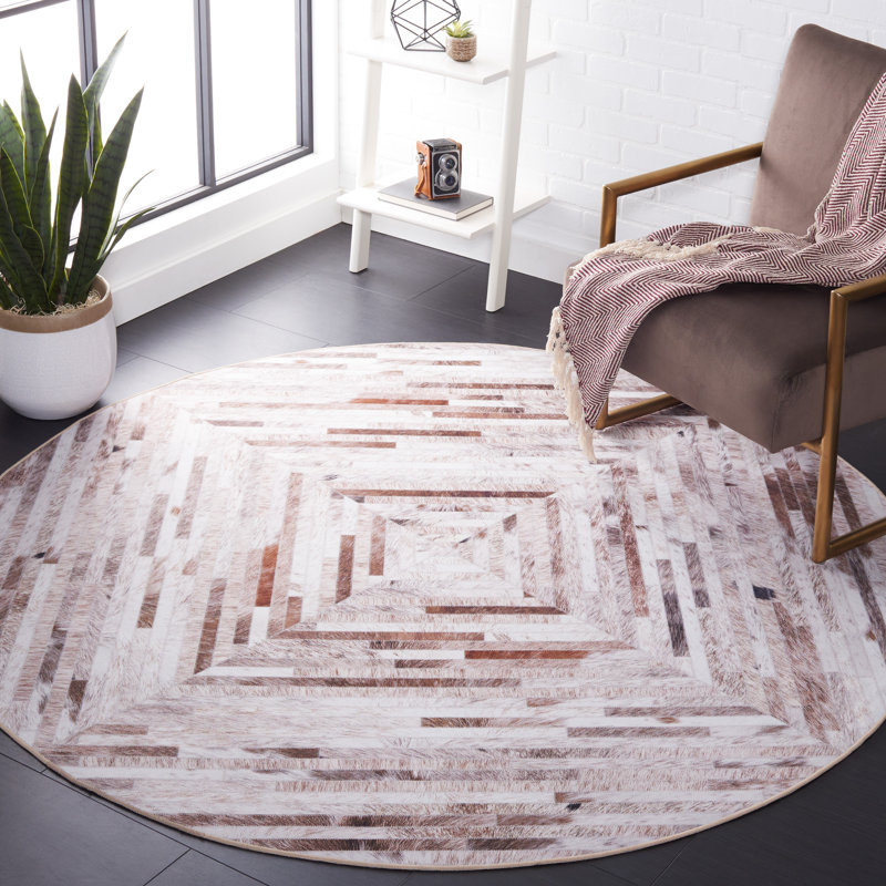 Aurelea Performance Machine Washable Geometric Rug, Round 6'
