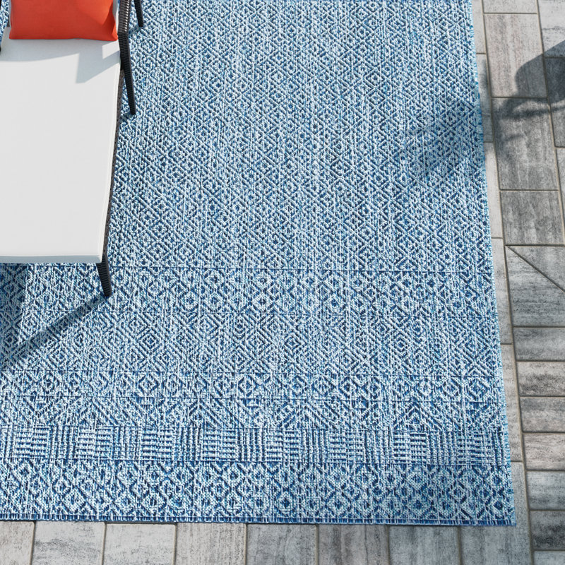 Breazeale Southwestern Aqua/Navy Indoor/Outdoor Area Rug, Rectangle 5'3" x 7'7"